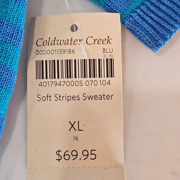 NEW! Coldwater Creek Size XL 16 Silk Cotton Blue Stripe Short Sleeve Knit Top - Picture 5 of 10
